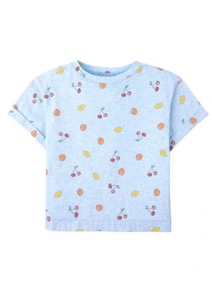 All-Over Fruit Print T-shirt with Side Slit