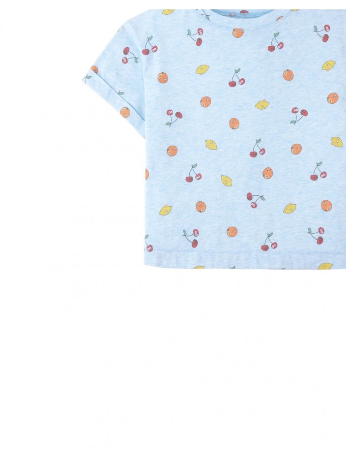 All-Over Fruit Print T-shirt with Side Slit