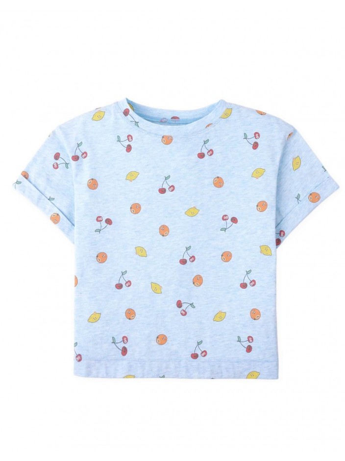 All-Over Fruit Print T-shirt with Side Slit