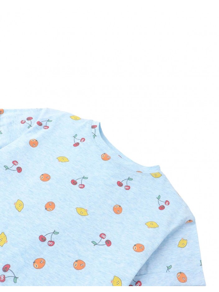 All-Over Fruit Print T-shirt with Side Slit