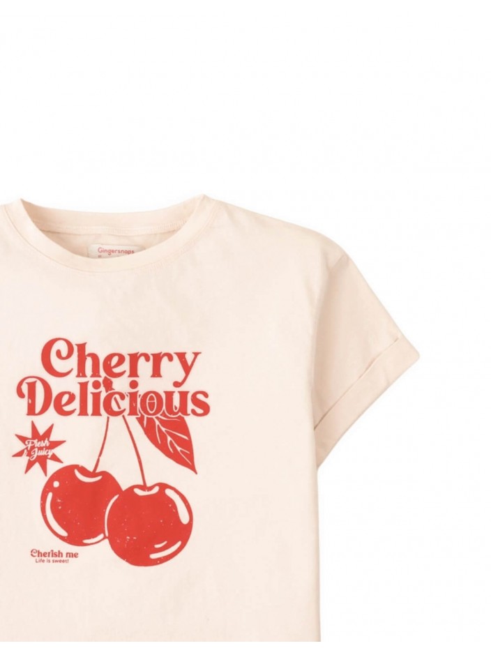Graphic Tee with Side Slit and Cherry Spot Print