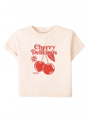 Graphic Tee with Side Slit and Cherry Spot Print