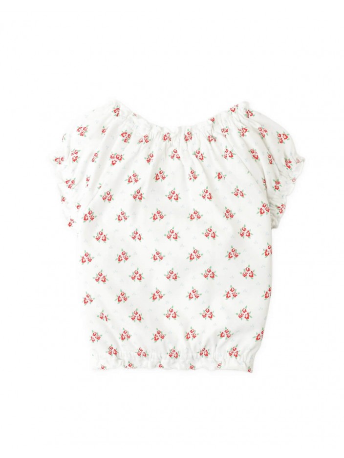 Floral Print Blouse with Contrast Stitching and Bow Ties