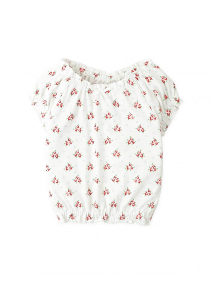 Floral Print Blouse with Contrast Stitching and Bow Ties