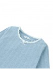 Denim Mélange Ribbed Crop Top with Lace & Rosette Appliqué