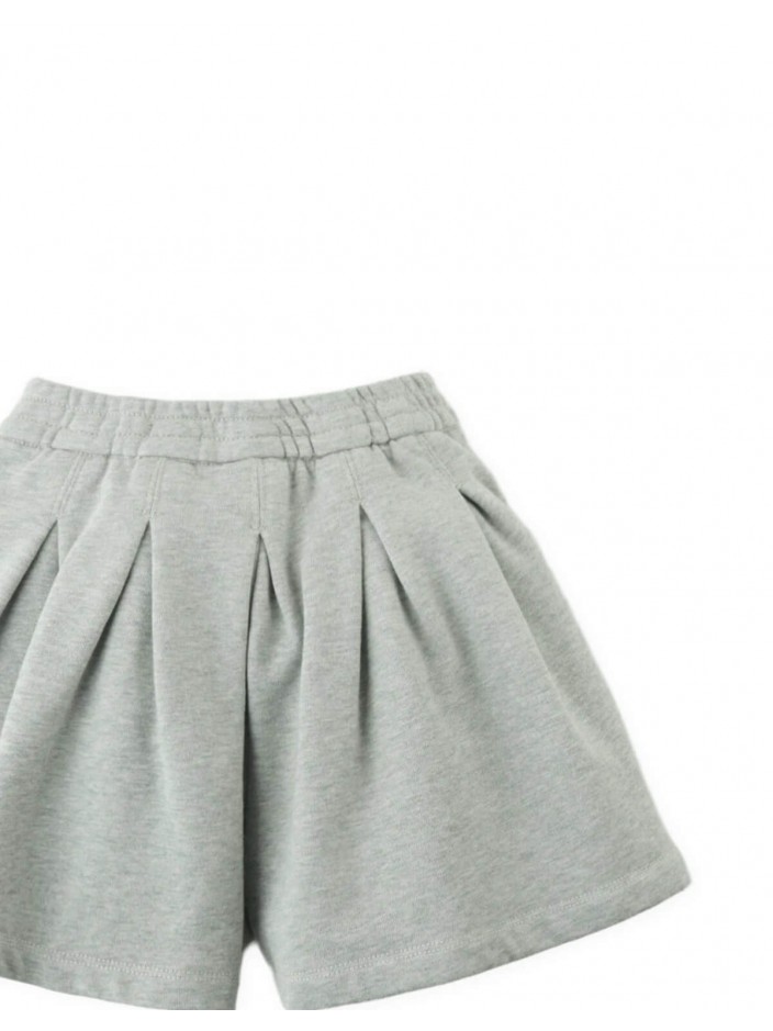 Terry Gray Melange Pleated Shorts with Thick Garter Waistband
