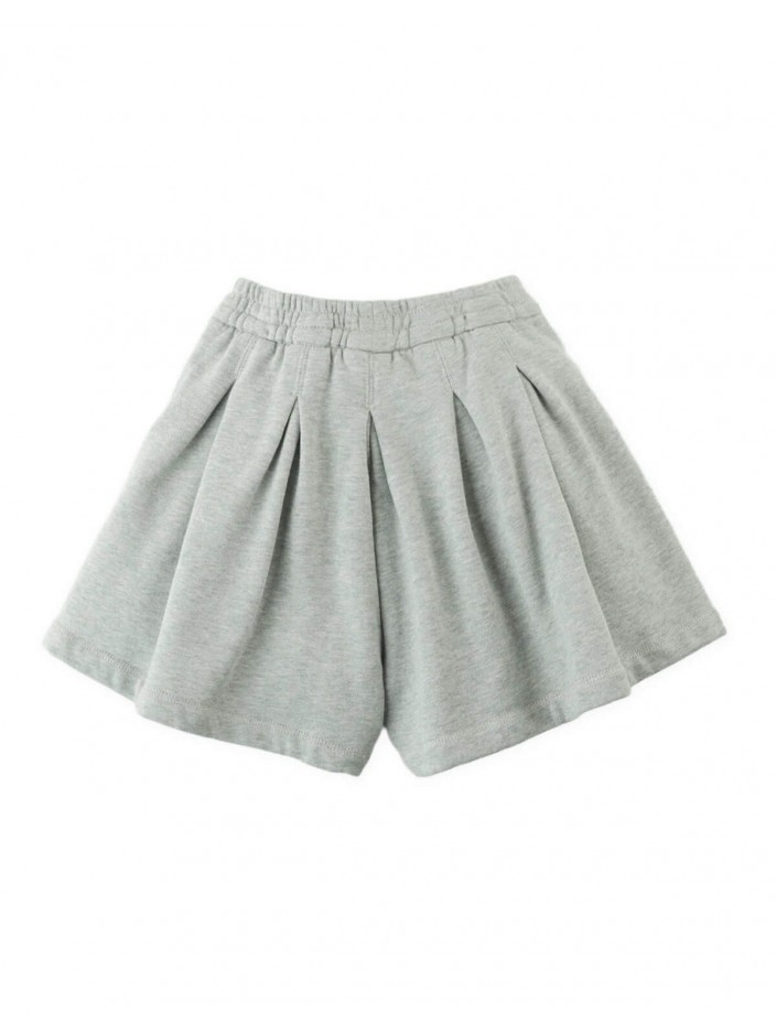 Terry Gray Melange Pleated Shorts with Thick Garter Waistband