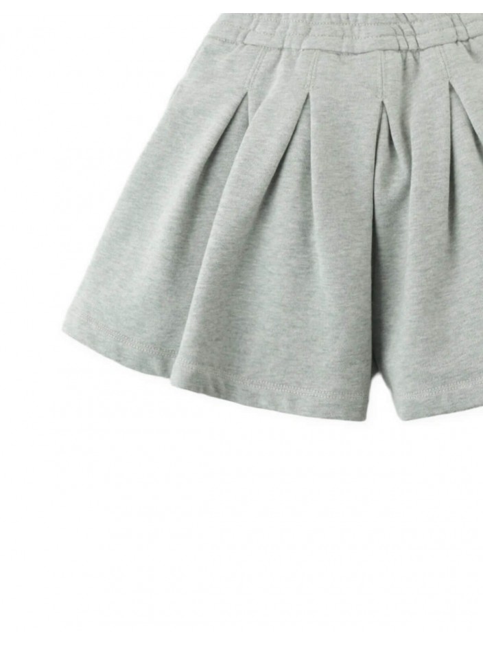 Terry Gray Melange Pleated Shorts with Thick Garter Waistband
