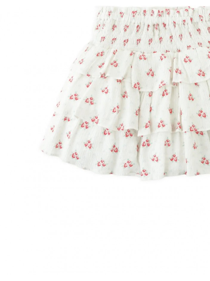 Smocked Waist Viscose Tiered Skort with Ditsy Floral Print