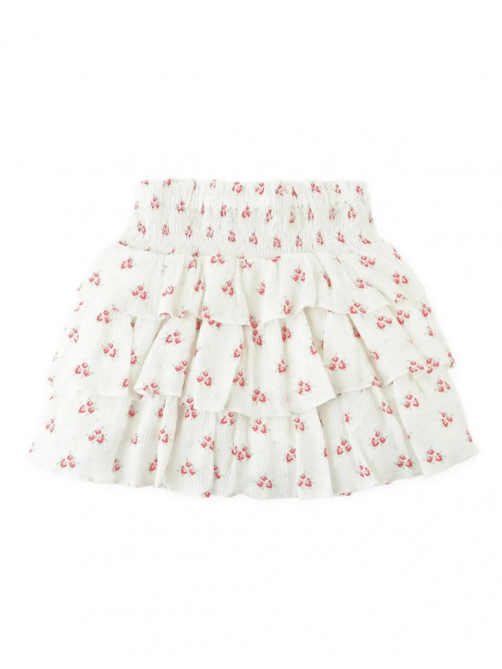 Smocked Waist Viscose Tiered Skort with Ditsy Floral Print
