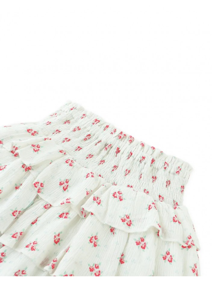 Smocked Waist Viscose Tiered Skort with Ditsy Floral Print