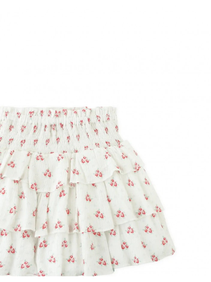 Smocked Waist Viscose Tiered Skort with Ditsy Floral Print
