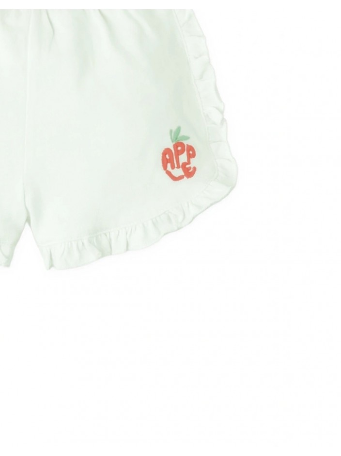 Jersey Shorts with Ruffles and Apple Embroidery