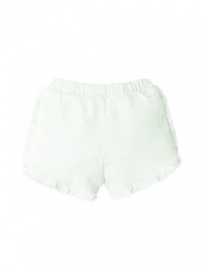 Jersey Shorts with Ruffles and Apple Embroidery