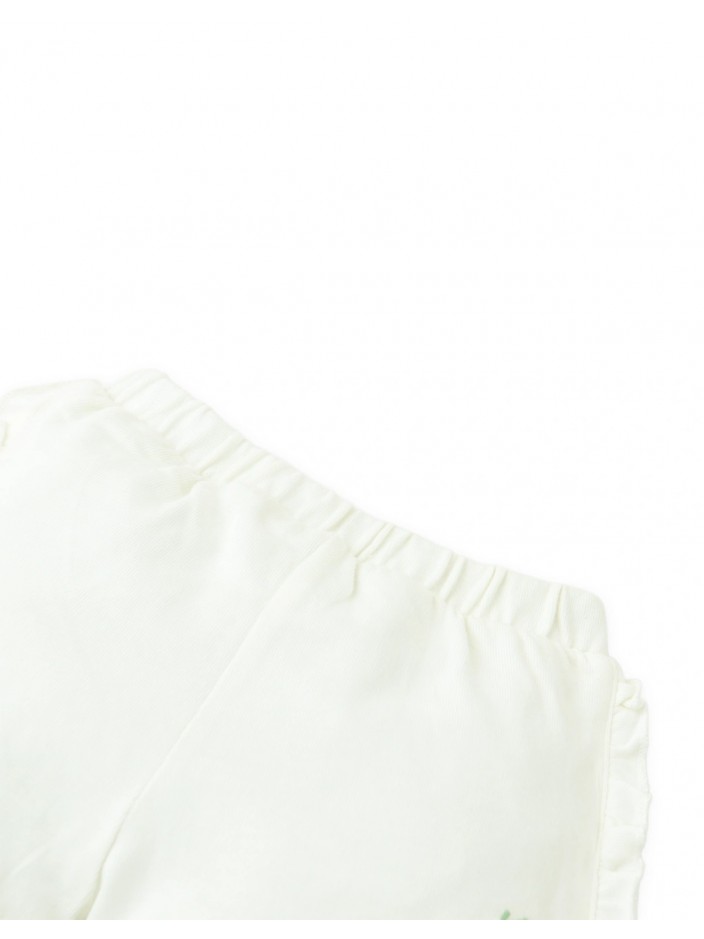 Jersey Shorts with Ruffles and Apple Embroidery