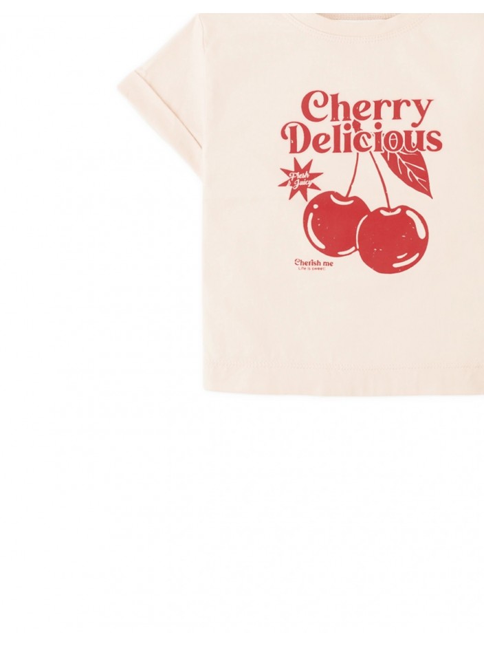 Graphic Tee with Side Slit and Cherry Spot Print