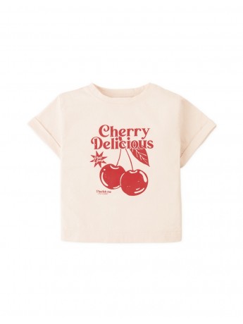 Graphic Tee with Side Slit and Cherry Spot Print