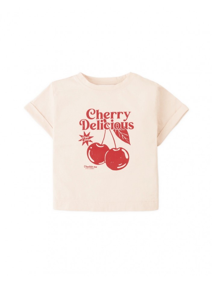 Graphic Tee with Side Slit and Cherry Spot Print