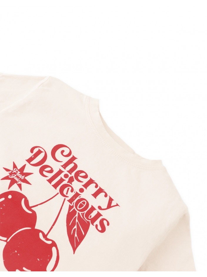 Graphic Tee with Side Slit and Cherry Spot Print