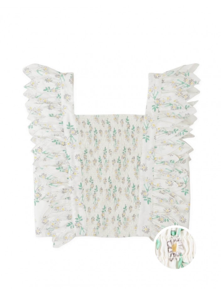 Ayla Smocked Daisy Print Top with Petal Sleeves