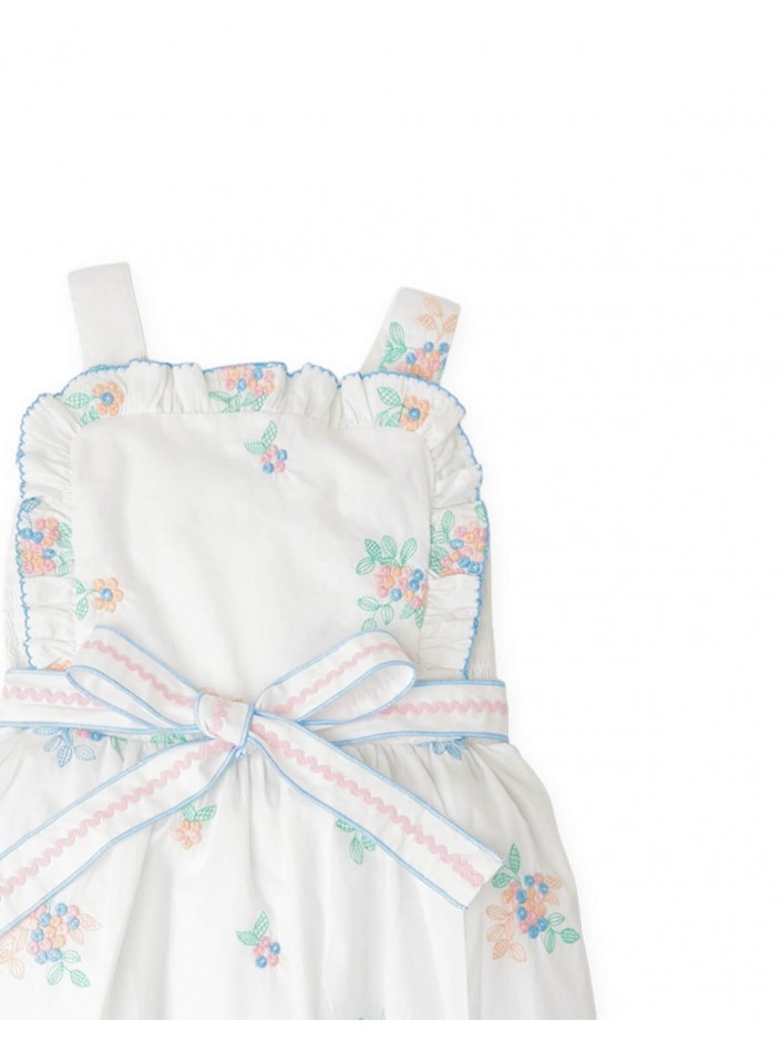 Leonora Floral Embroidered Dress with Sash Belt