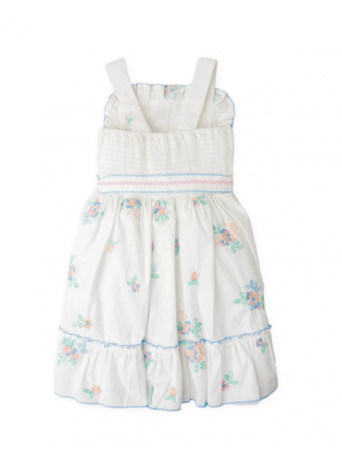Leonora Floral Embroidered Dress with Sash Belt