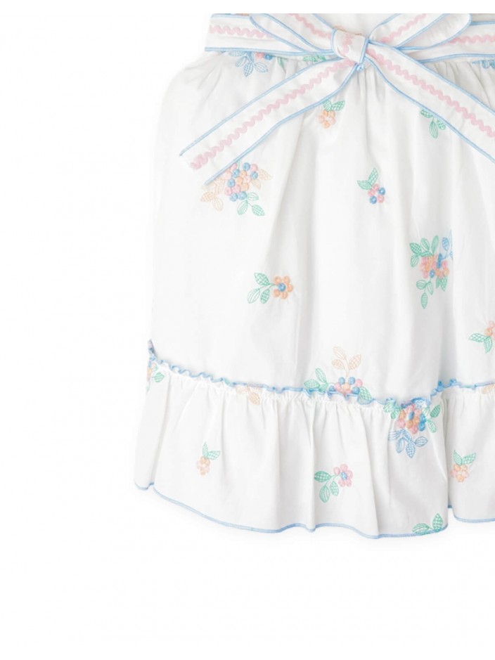 Leonora Floral Embroidered Dress with Sash Belt