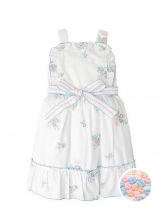 Leonora Floral Embroidered Dress with Sash Belt