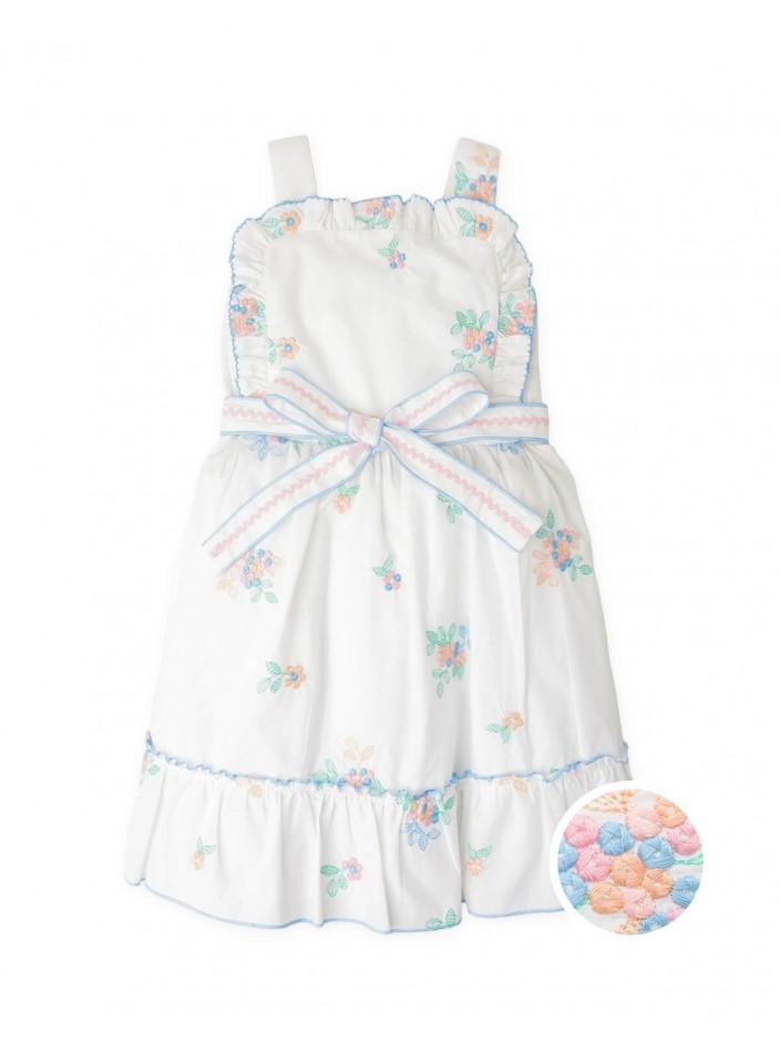 Leonora Floral Embroidered Dress with Sash Belt