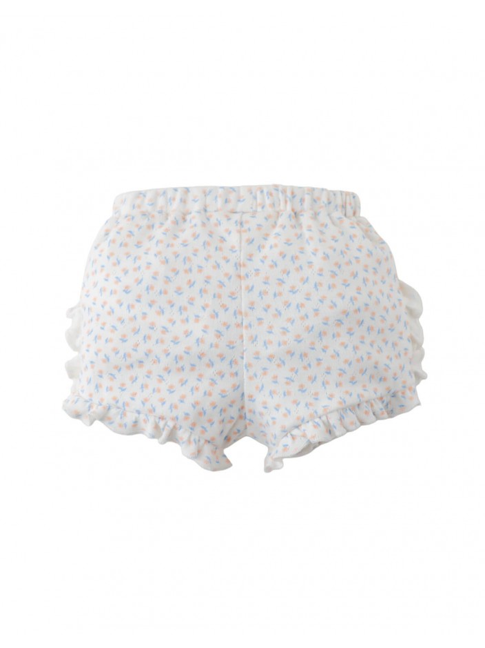 Baby Dina Pointelle Shorts with All-Over Bird Print and Ruffles