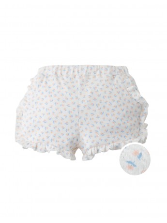 Baby Dina Pointelle Shorts with All-Over Bird Print and Ruffles