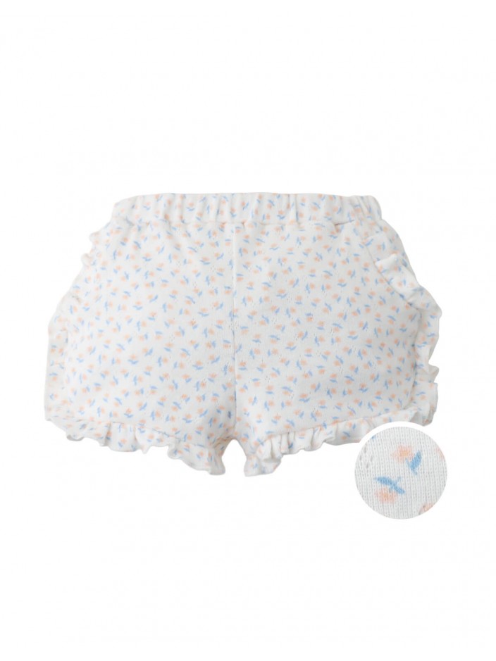Baby Dina Pointelle Shorts with All-Over Bird Print and Ruffles