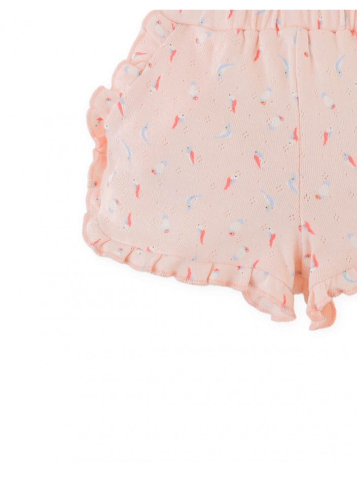Baby Dina Pointelle Shorts with All-Over Floral Print and Ruffles