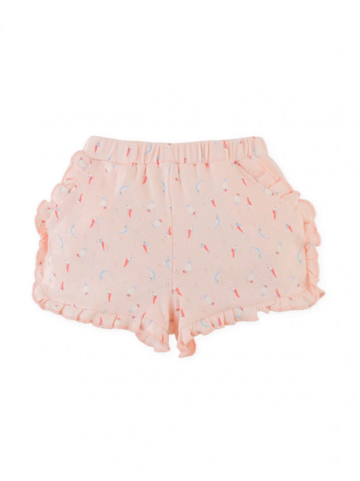 Baby Dina Pointelle Shorts with All-Over Floral Print and Ruffles