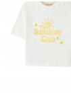 Boxy Tee with Graphic Print and Daisy Crochet Appliqué