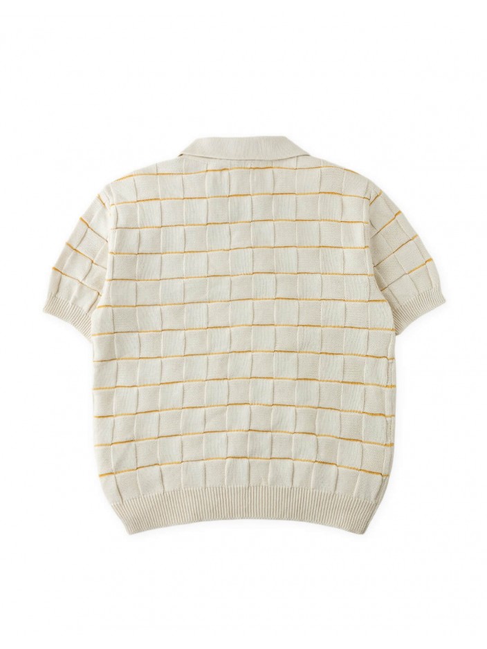 Kai Checkerboard Knit Open-Collar Polo