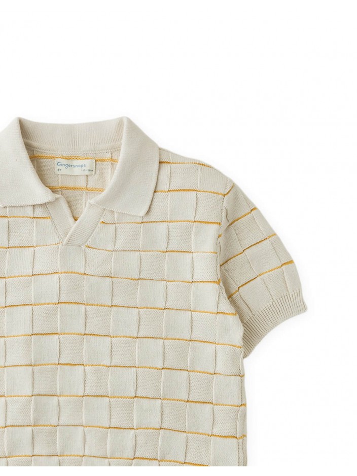 Kai Checkerboard Knit Open-Collar Polo