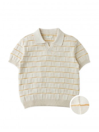 Kai Checkerboard Knit Open-Collar Polo