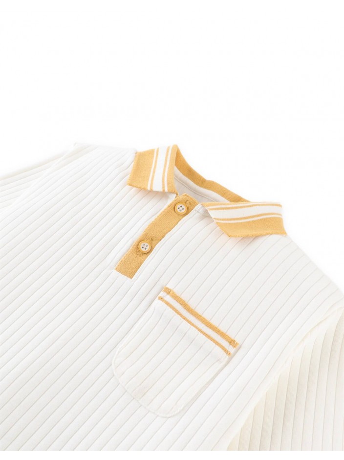 Koa Ribbed Cotton Polo with Contrast Collar Stripes and Patch Pocket