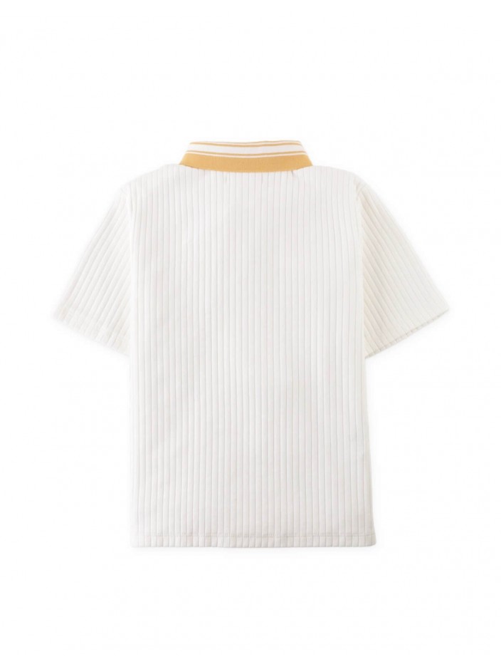 Koa Ribbed Cotton Polo with Contrast Collar Stripes and Patch Pocket
