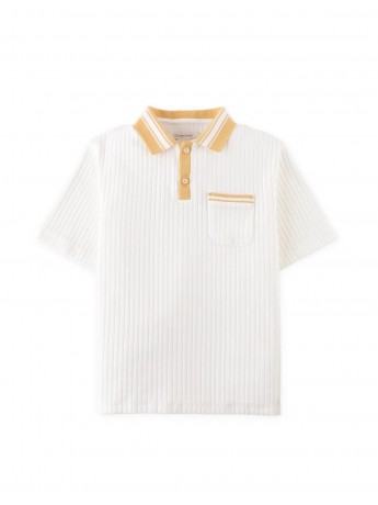 Koa Ribbed Cotton Polo with Contrast Collar Stripes and Patch Pocket