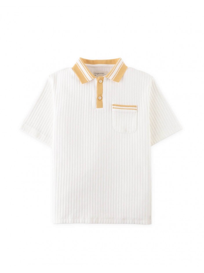 Koa Ribbed Cotton Polo with Contrast Collar Stripes and Patch Pocket