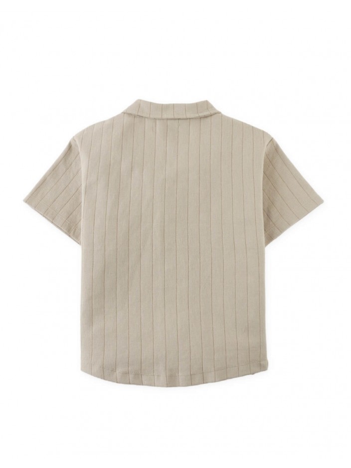 Zain Striped Knit Button-Up Polo with Patch Pocket