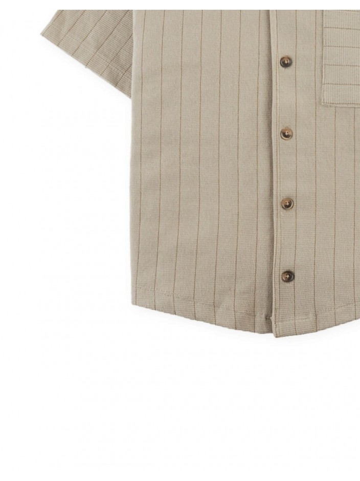 Zain Striped Knit Button-Up Polo with Patch Pocket
