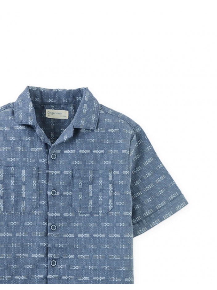Ryu Sashiko-Inspired Woven Shirt with Patch Pockets