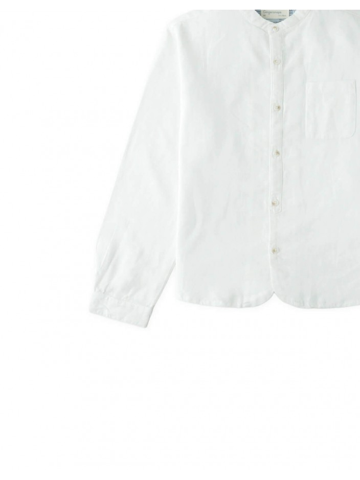 Akio Long-Sleeve Mandarin Collar Shirt with Patch Pocket