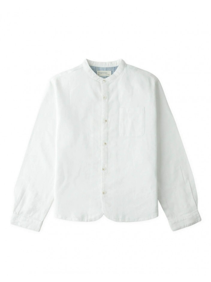 Akio Long-Sleeve Mandarin Collar Shirt with Patch Pocket