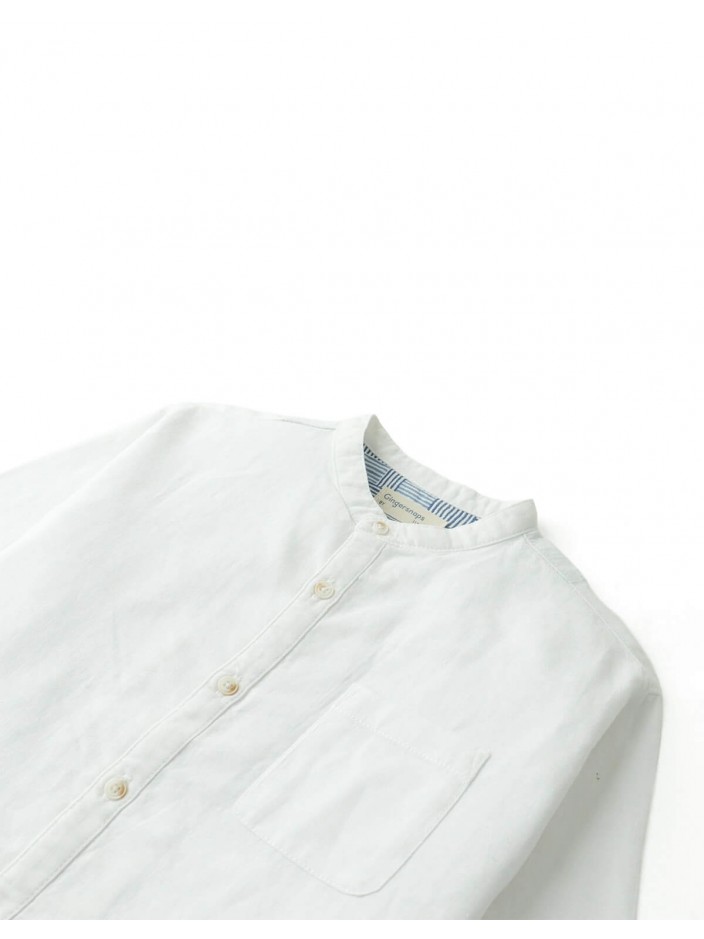 Akio Long-Sleeve Mandarin Collar Shirt with Patch Pocket