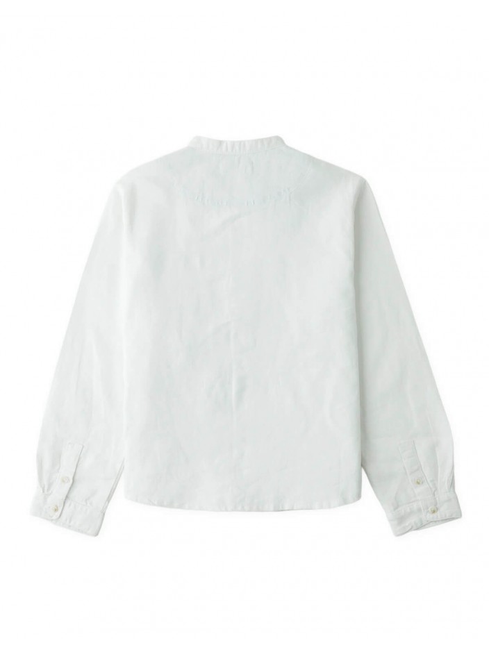 Akio Long-Sleeve Mandarin Collar Shirt with Patch Pocket