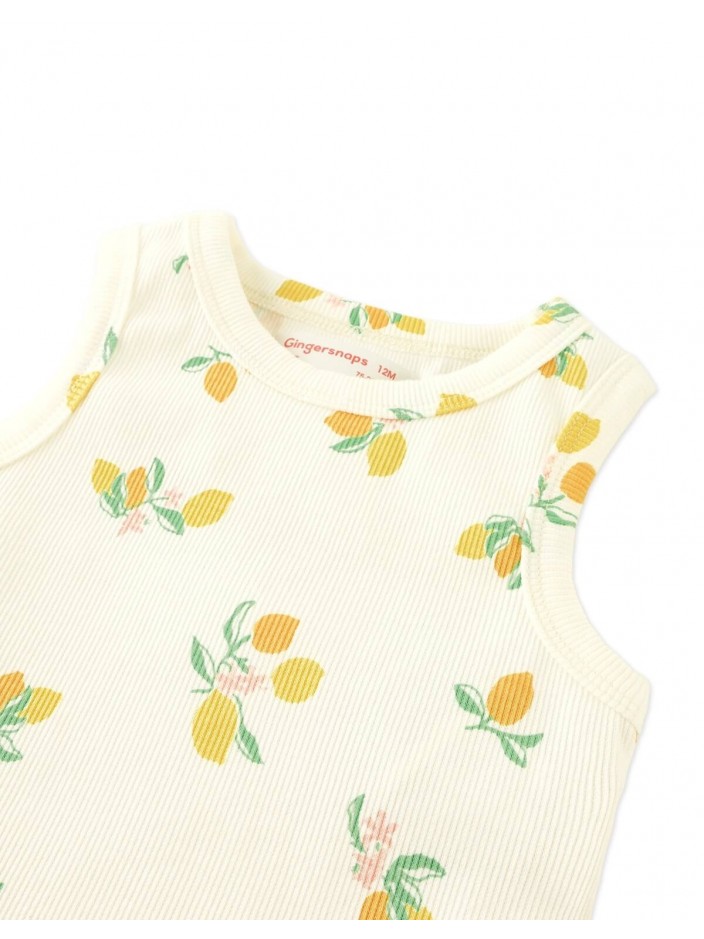 Ribbed Tank Top with All-Over Lemon Print
